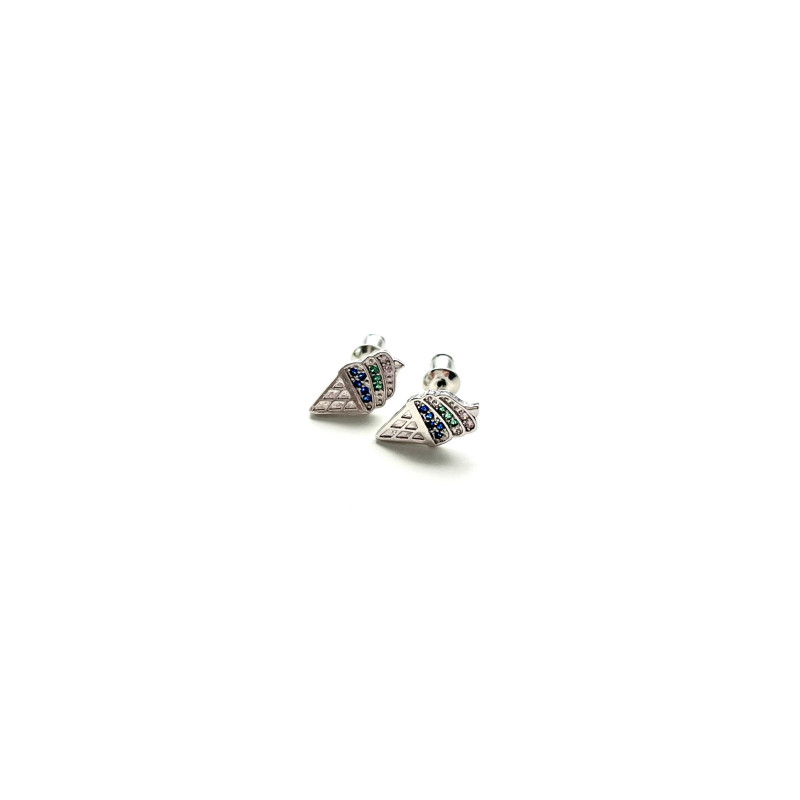 Pendiente de plata 925 con forma de helado y zirconitas