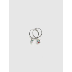 Silver hoops with star pendant with emerald and ruby ​​zircons