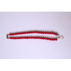 Collar de piedra color rojo amor con colgante corazón y perla