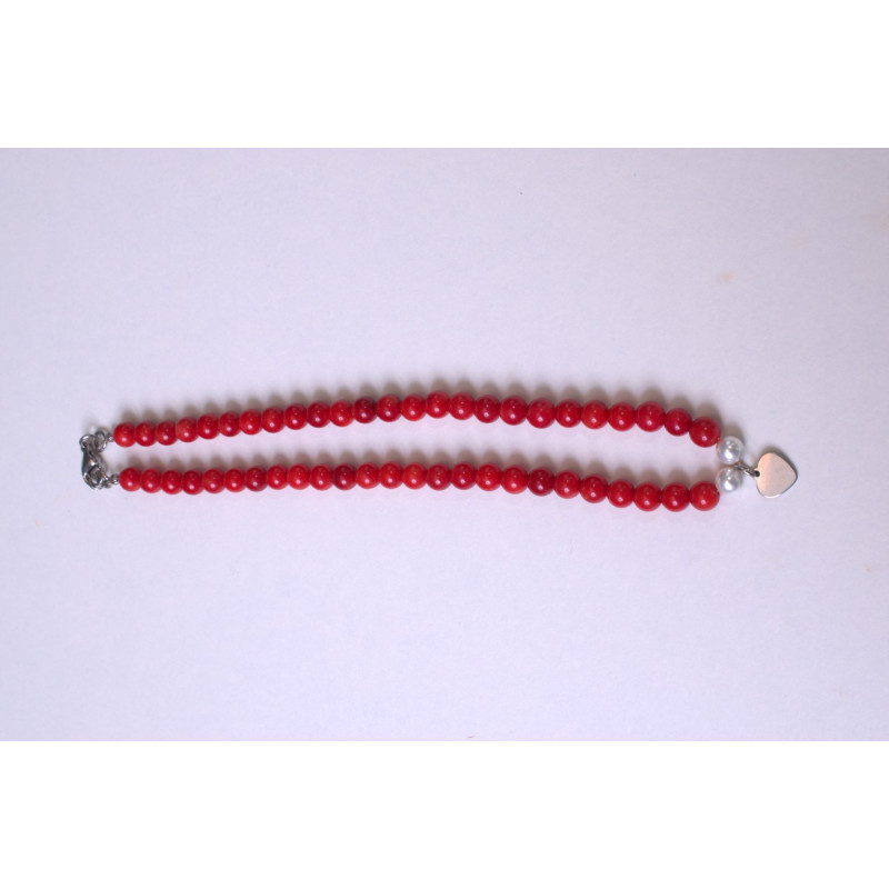 Red stone necklace with heart and pearl pendant