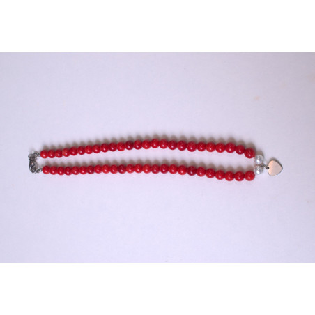 Red stone necklace with heart and pearl pendant