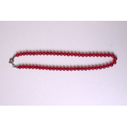 Collar pulsera de piedra color rojo amor combinada con perlas